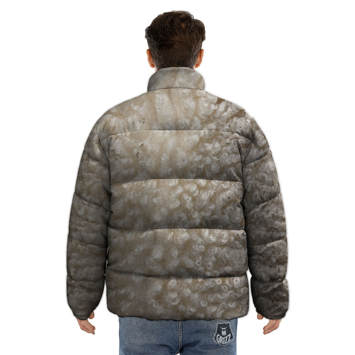 Texture Fur Sheep Print Puffer Jacket-grizzshop