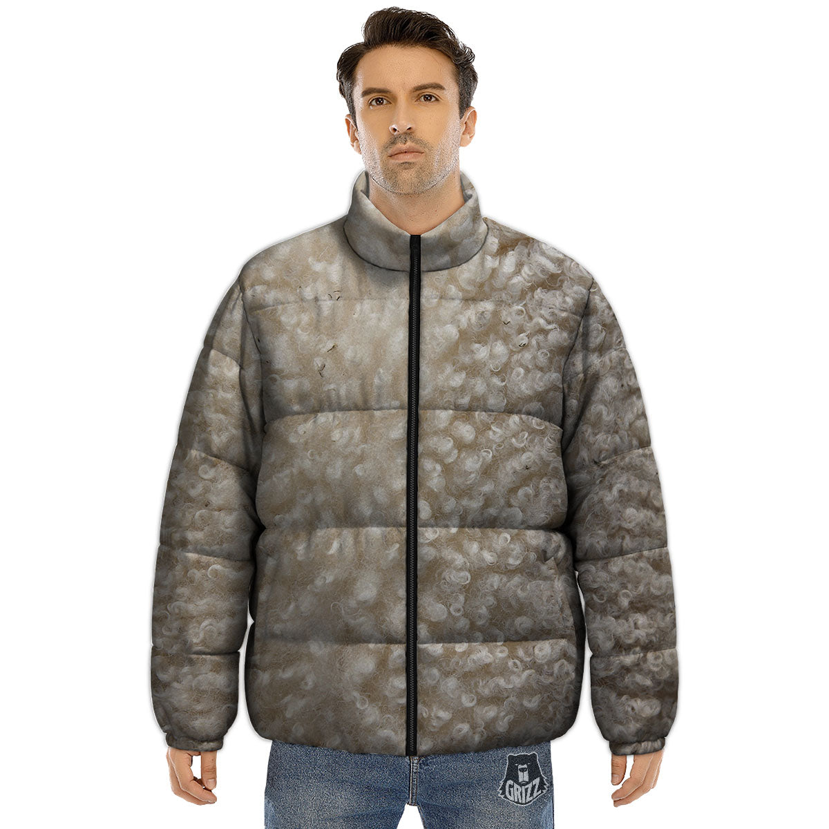 Texture Fur Sheep Print Puffer Jacket-grizzshop