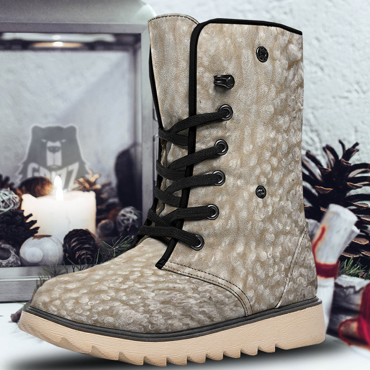 Texture Fur Sheep Print Snow Boots-grizzshop
