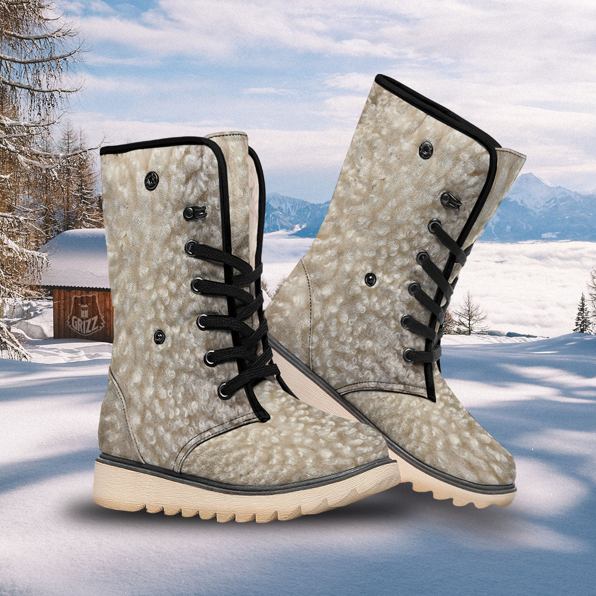 Texture Fur Sheep Print Snow Boots-grizzshop
