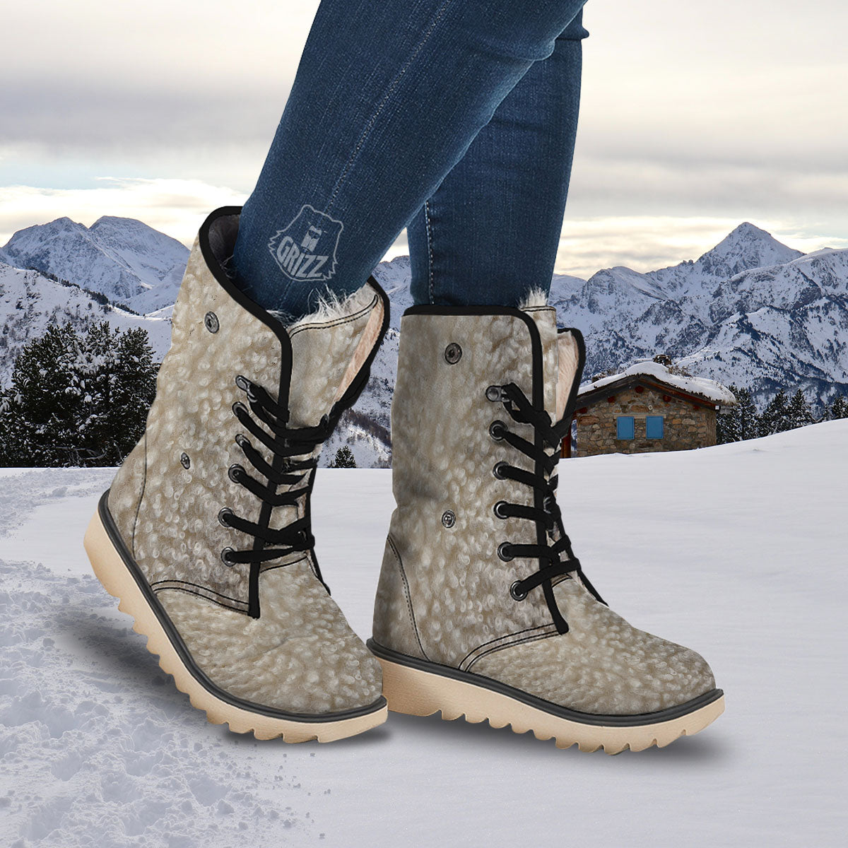 Texture Fur Sheep Print Snow Boots-grizzshop