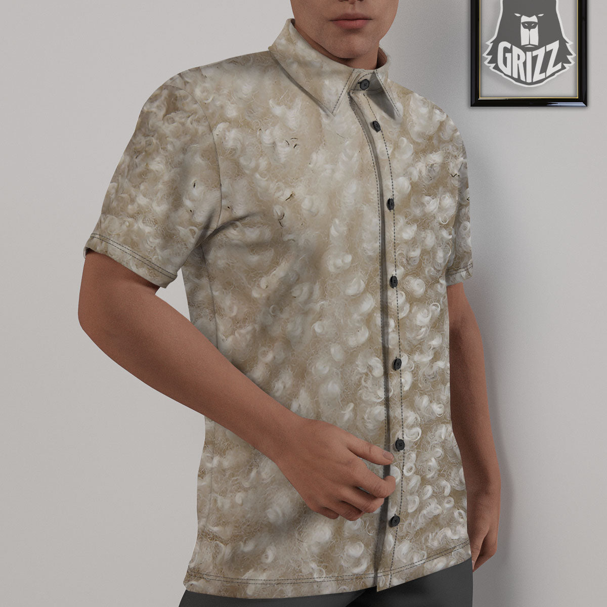 Texture Fur Sheep Print Untucked Shirts-grizzshop