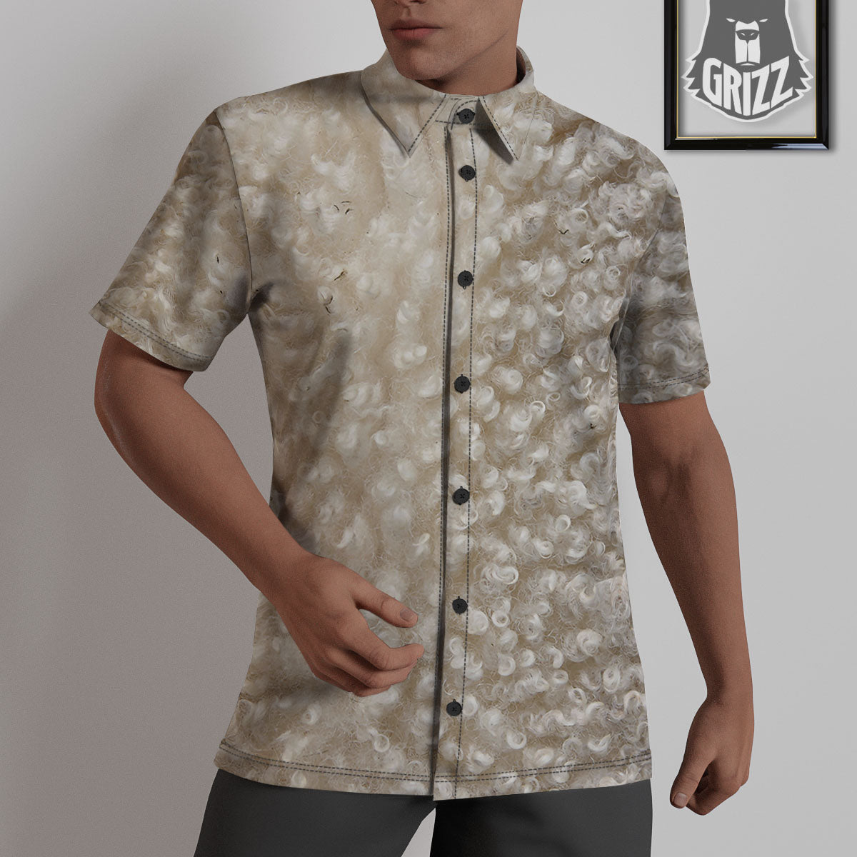 Texture Fur Sheep Print Untucked Shirts-grizzshop