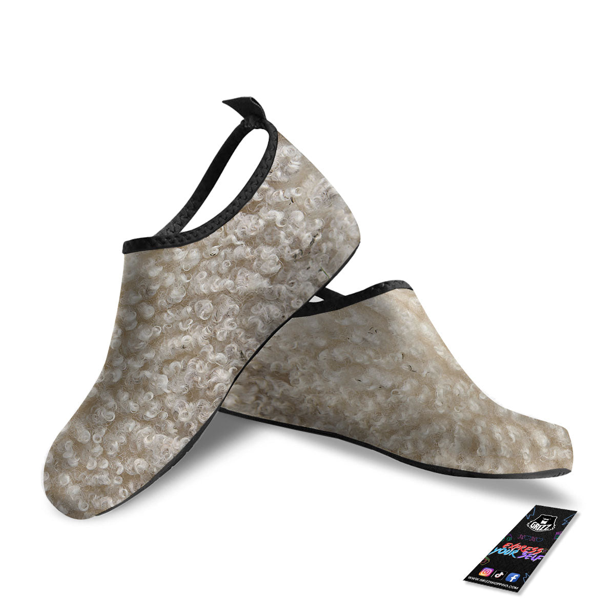 Texture Fur Sheep Print Water Shoes-grizzshop