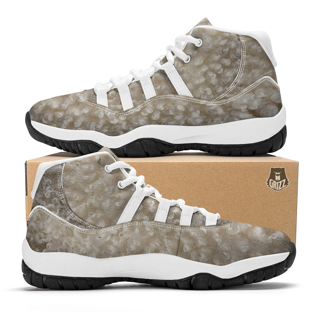 Texture Fur Sheep Print White Bball Shoes-grizzshop