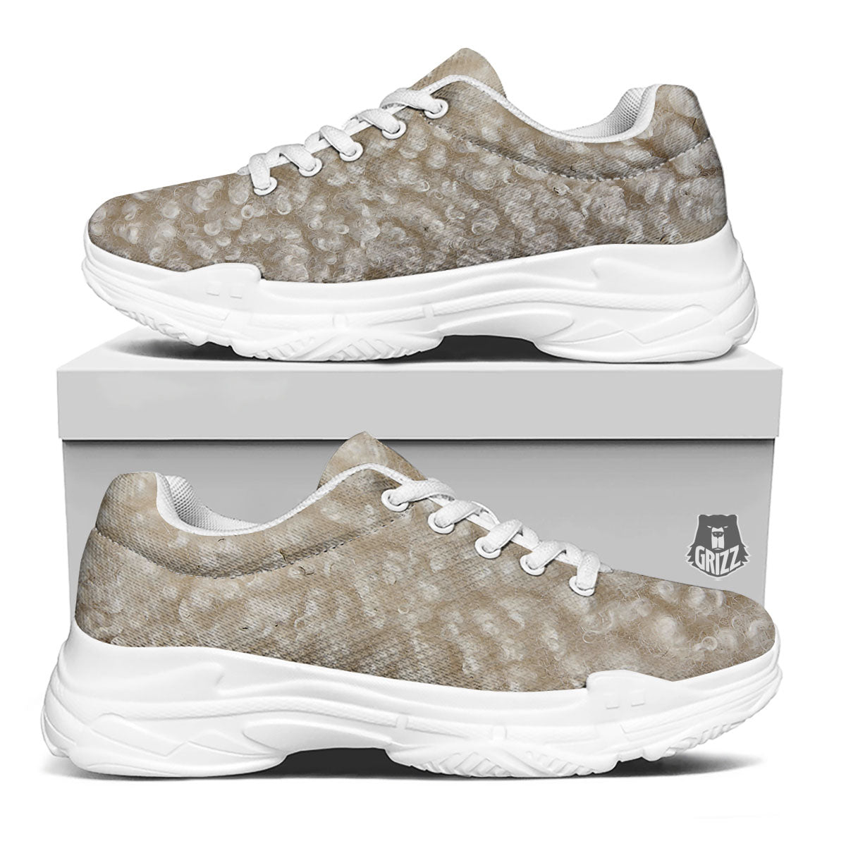 Texture Fur Sheep Print White Chunky Shoes-grizzshop