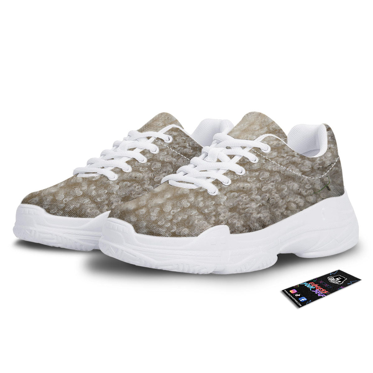 Texture Fur Sheep Print White Chunky Shoes-grizzshop