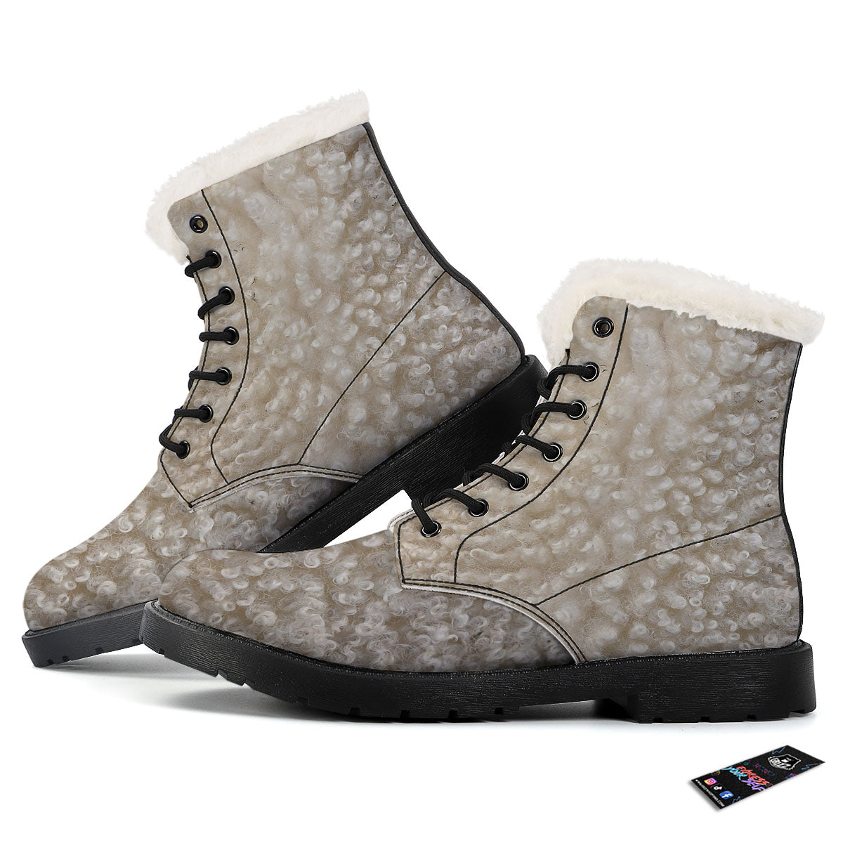 Texture Fur Sheep Print Winter Boots-grizzshop