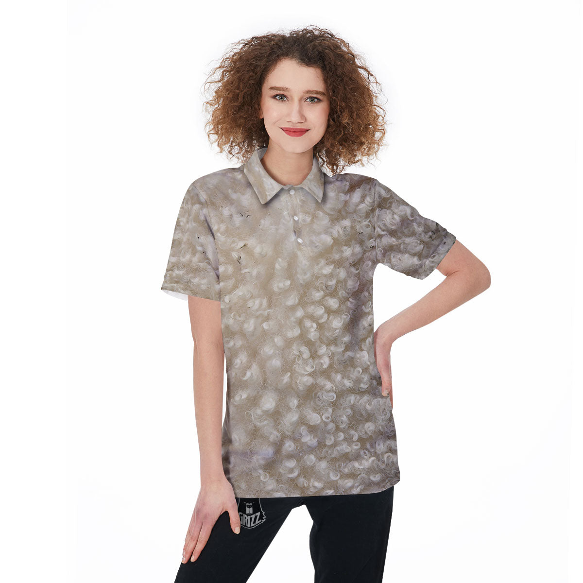 Texture Fur Sheep Print Women's Golf Shirts-grizzshop