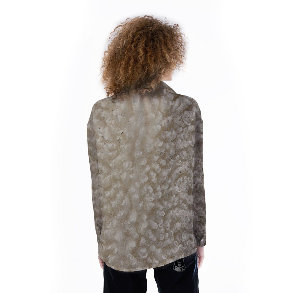 Texture Fur Sheep Print Women's Long Sleeve Shirts-grizzshop