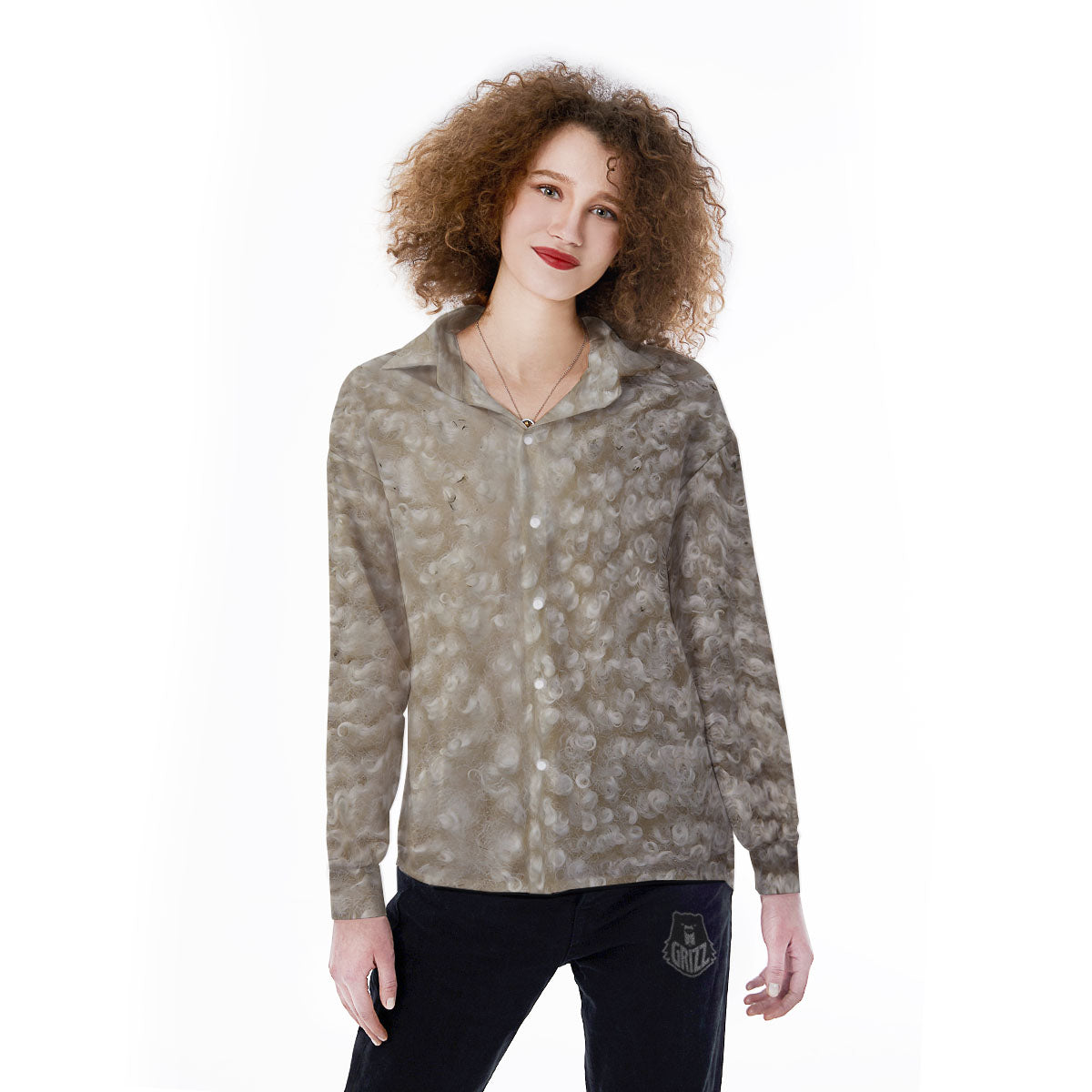 Texture Fur Sheep Print Women's Long Sleeve Shirts-grizzshop