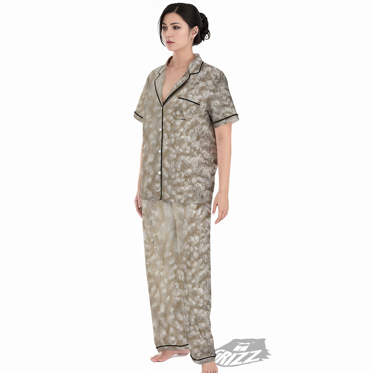 Texture Fur Sheep Print Women's Pajamas Set-grizzshop