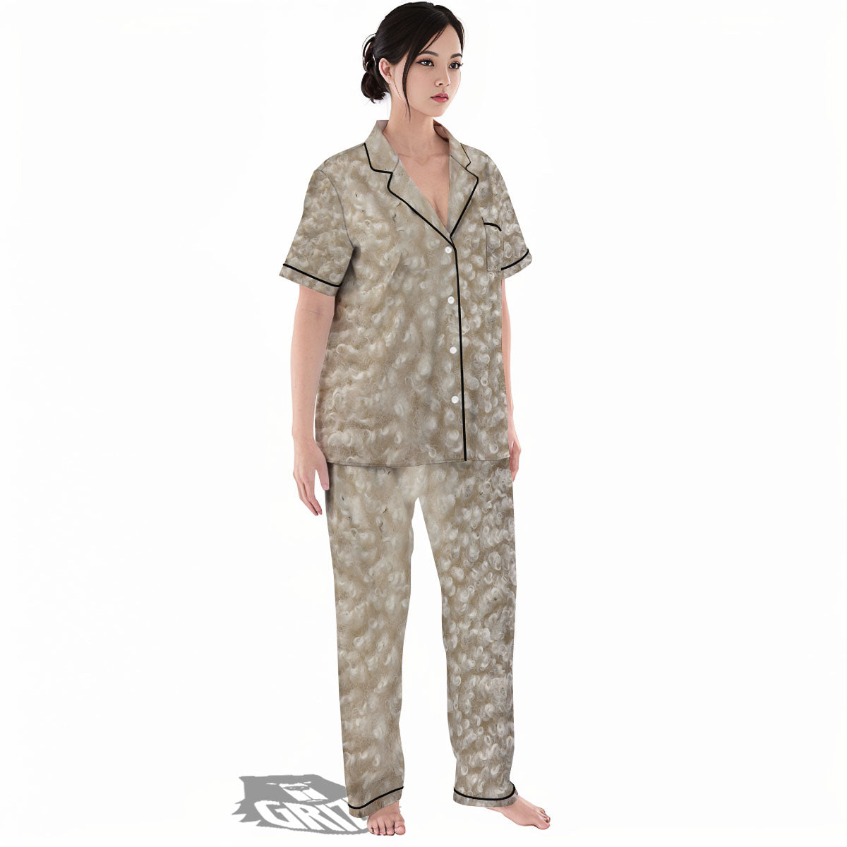 Texture Fur Sheep Print Women's Pajamas Set-grizzshop