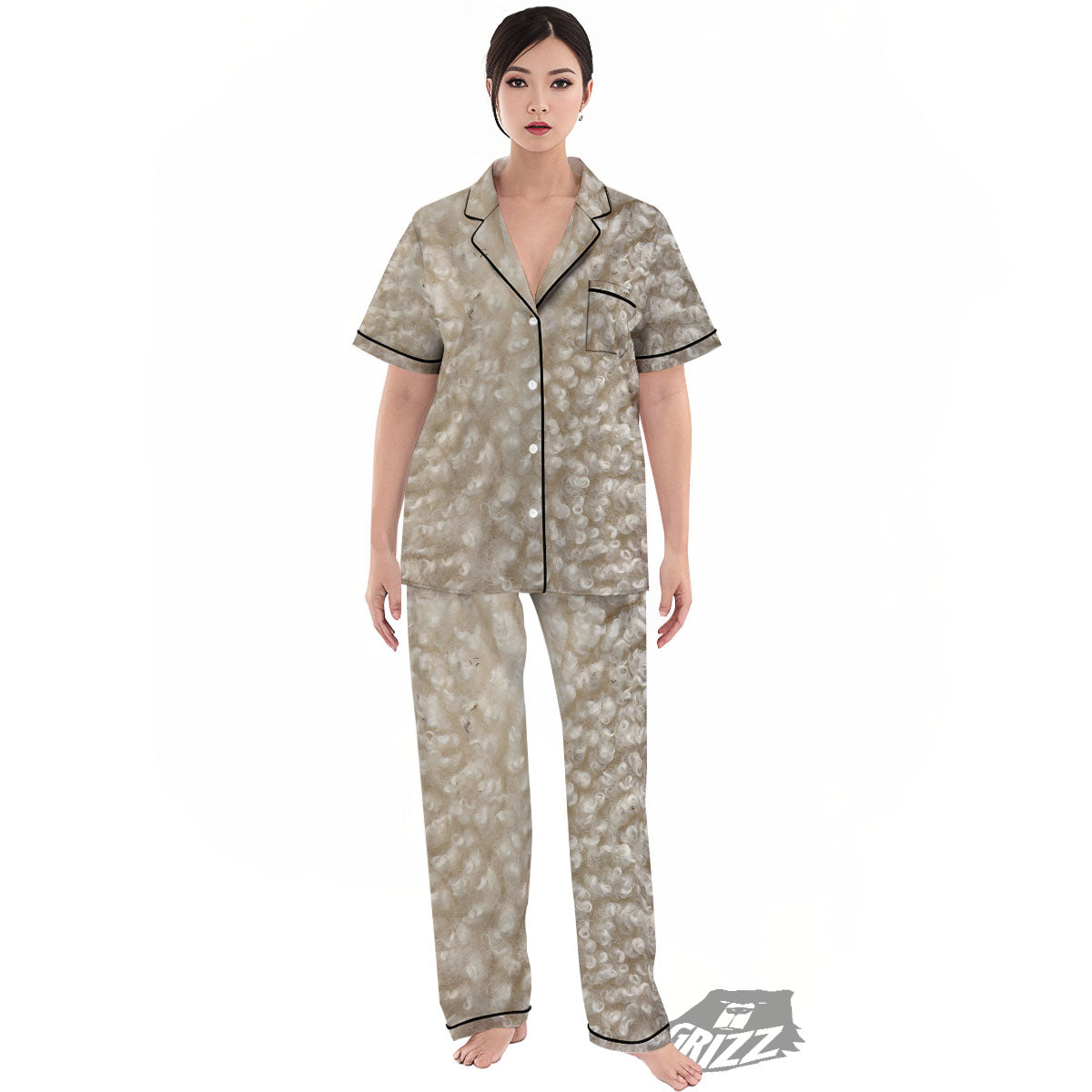 Texture Fur Sheep Print Women's Pajamas Set-grizzshop