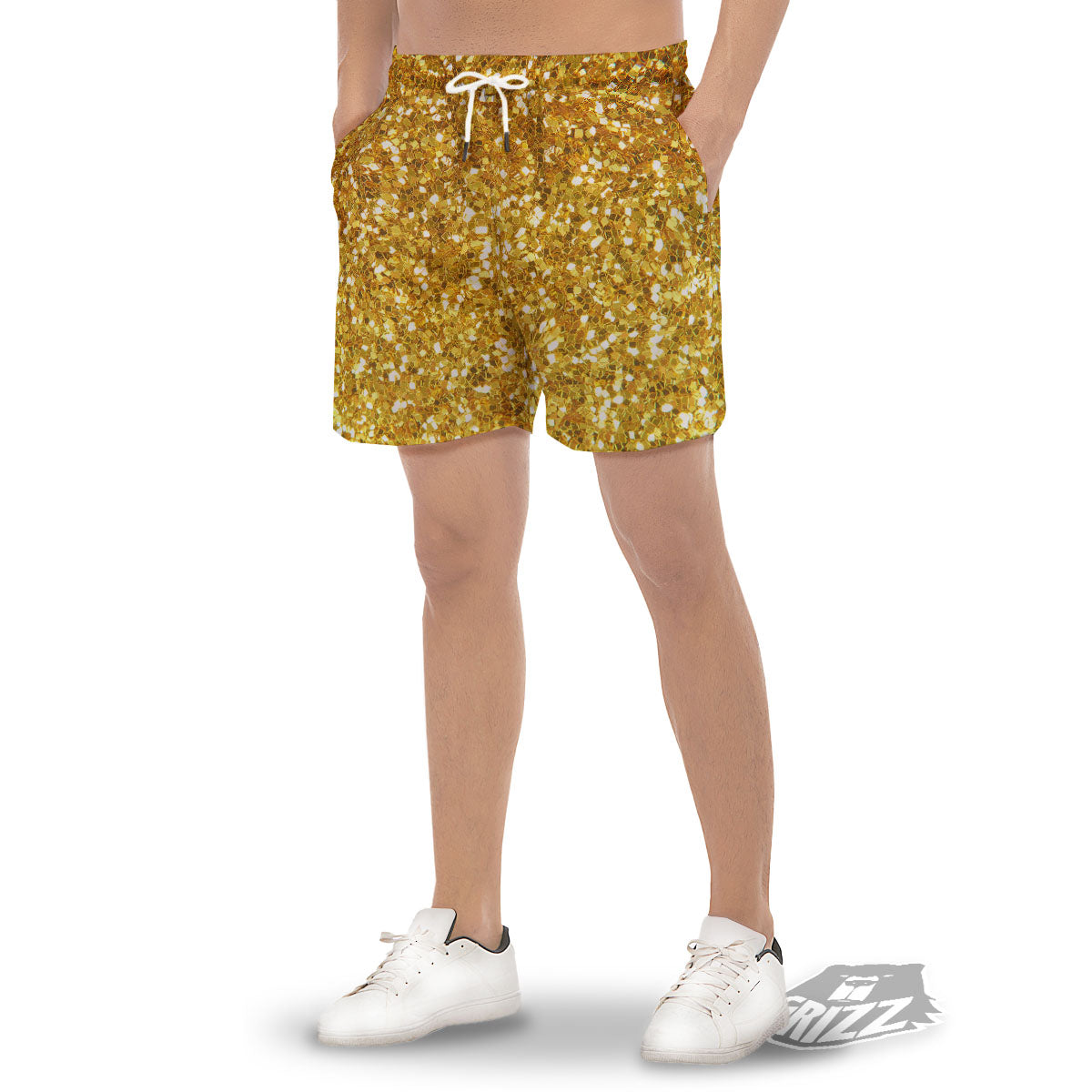 Texture Glitter Gold Print Men's Gym Shorts-grizzshop