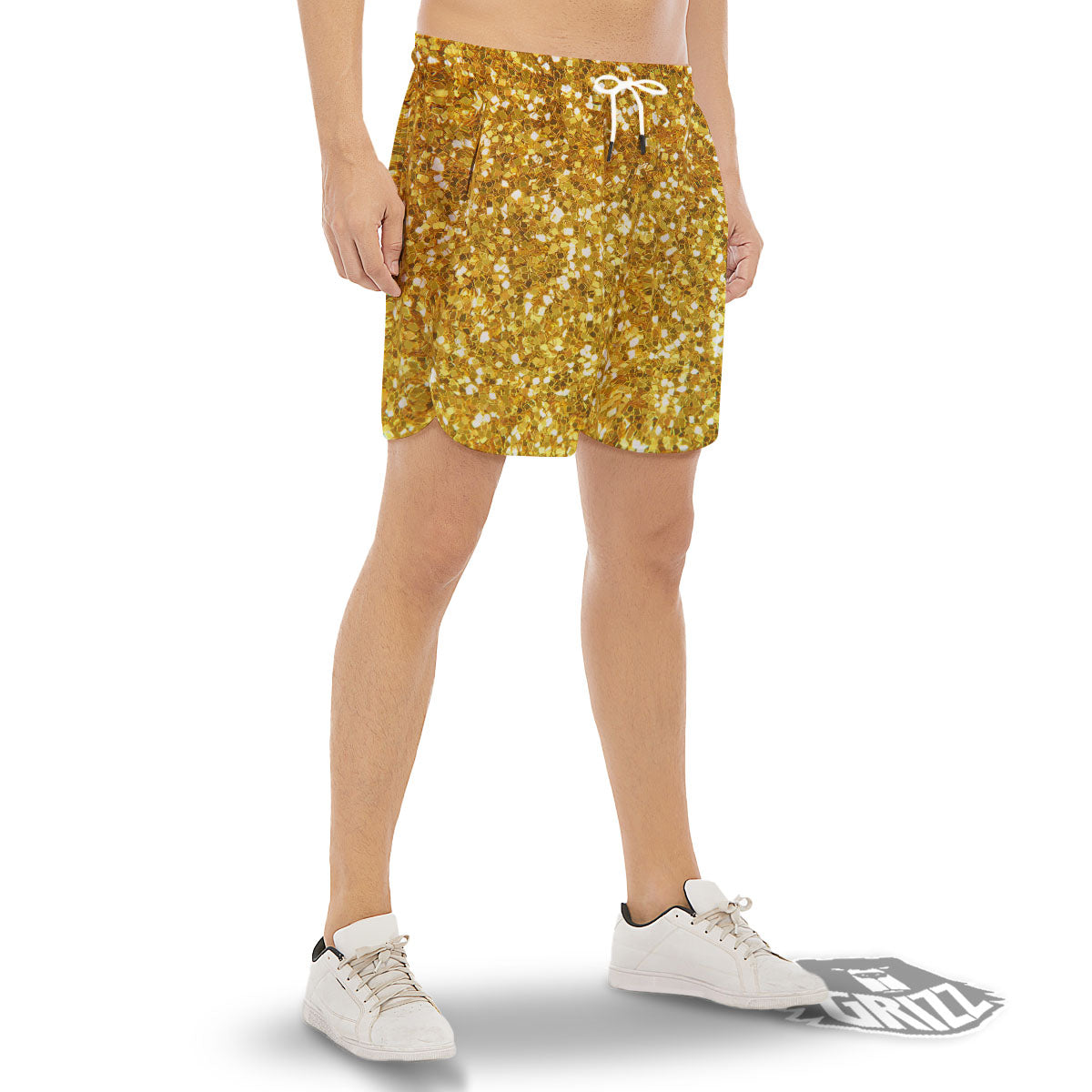 Texture Glitter Gold Print Men's Gym Shorts-grizzshop