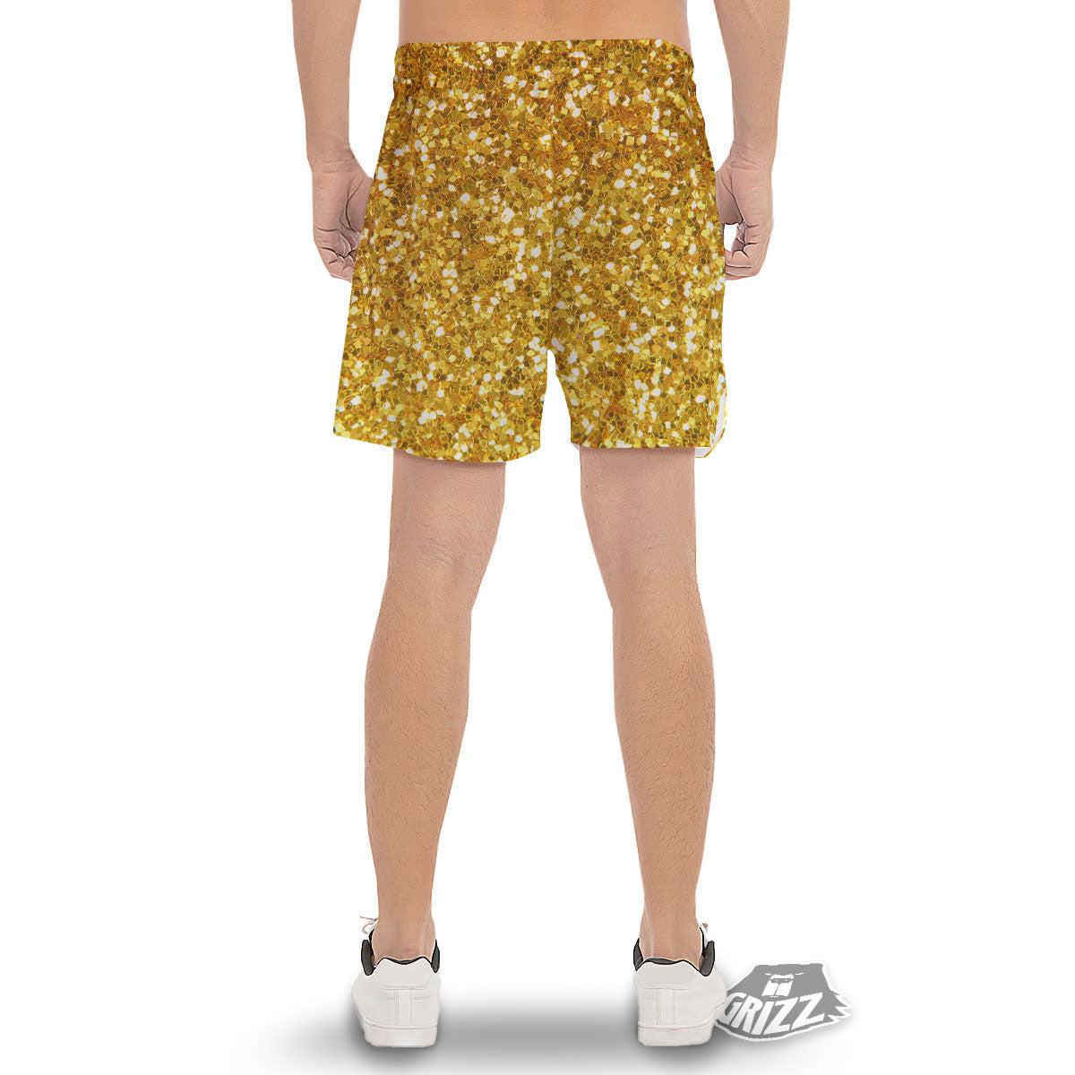 Texture Glitter Gold Print Men's Gym Shorts-grizzshop