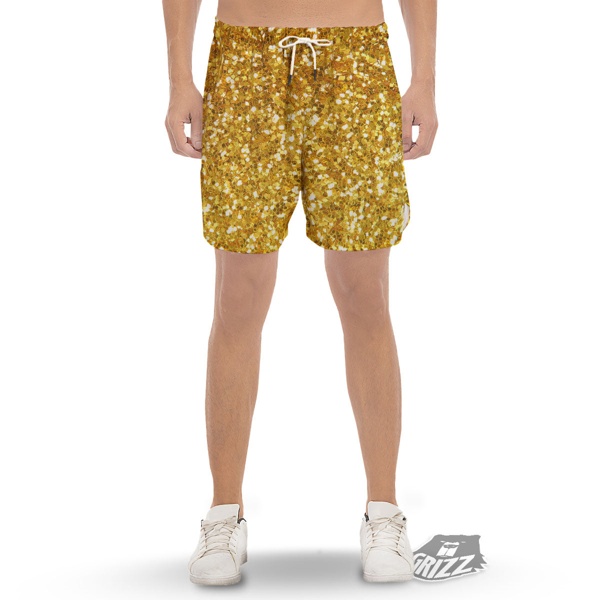 Texture Glitter Gold Print Men's Gym Shorts-grizzshop