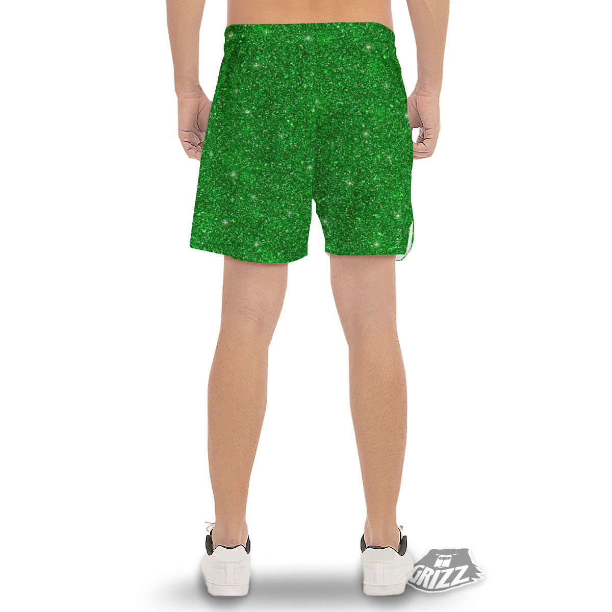 Texture Glitter Green Print Men's Gym Shorts-grizzshop