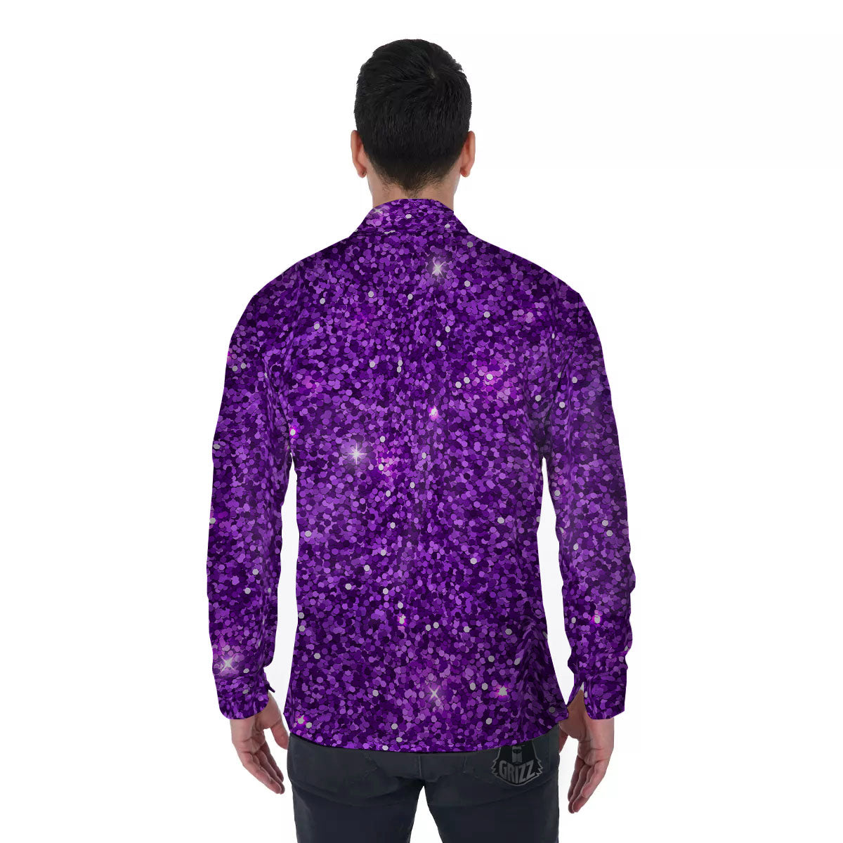 Texture Glitter Purple Print Men's Long Sleeve Shirts-grizzshop