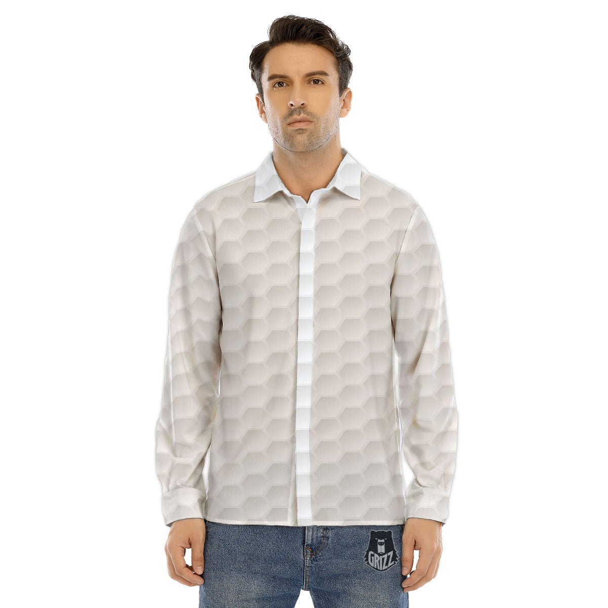 Texture Golf Ball Print Men's Dress Shirts-grizzshop