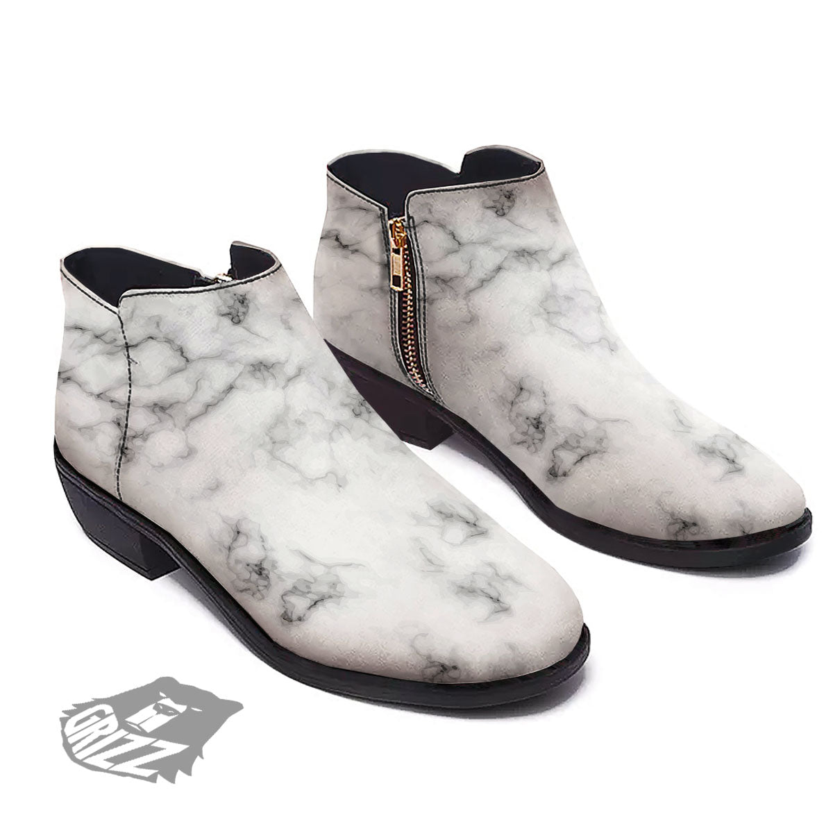 Texture Grey Marble Print Ankle Boots-grizzshop