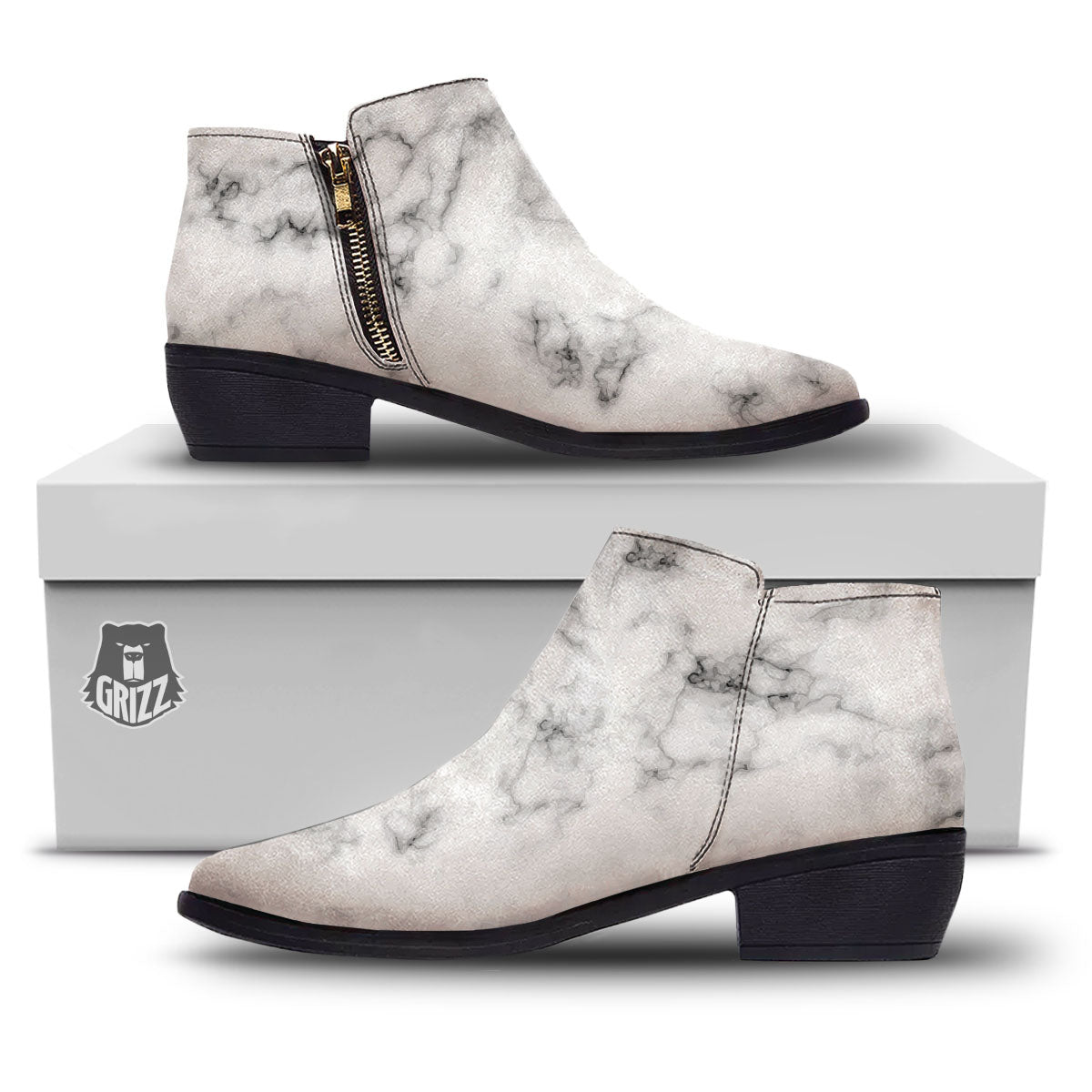 Texture Grey Marble Print Ankle Boots-grizzshop