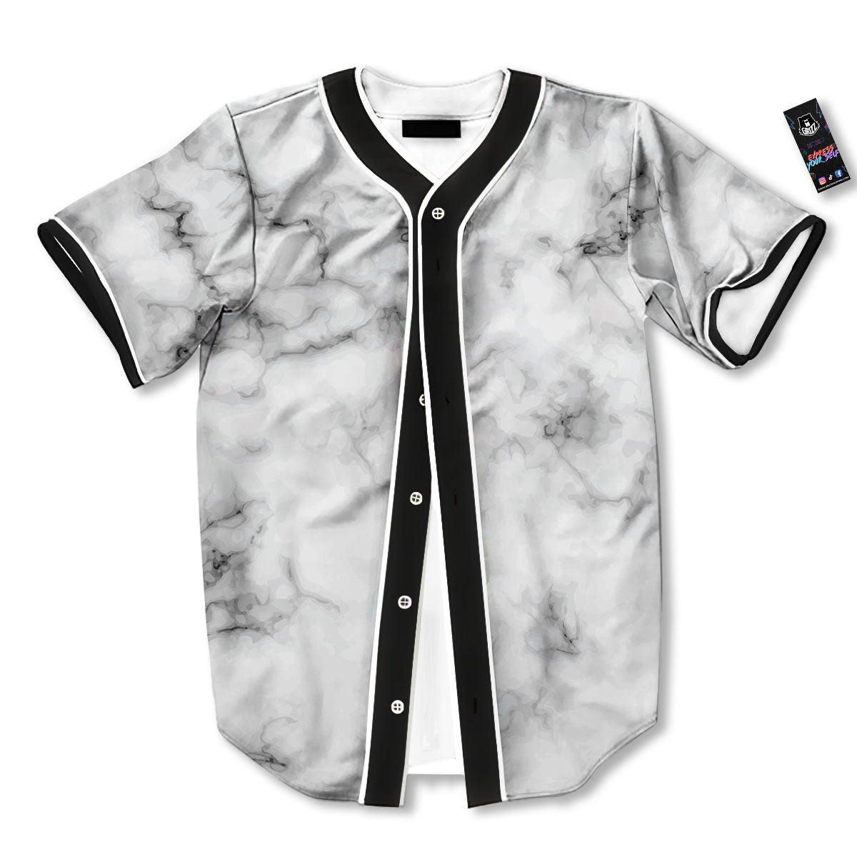 Texture Grey Marble Print Baseball Jersey-grizzshop