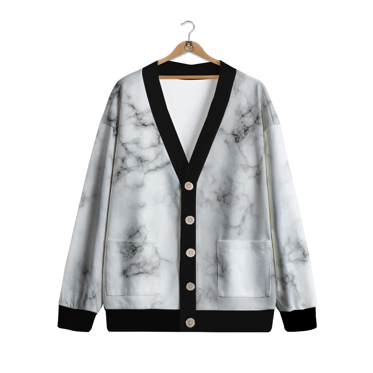 Texture Grey Marble Print Cardigan-grizzshop