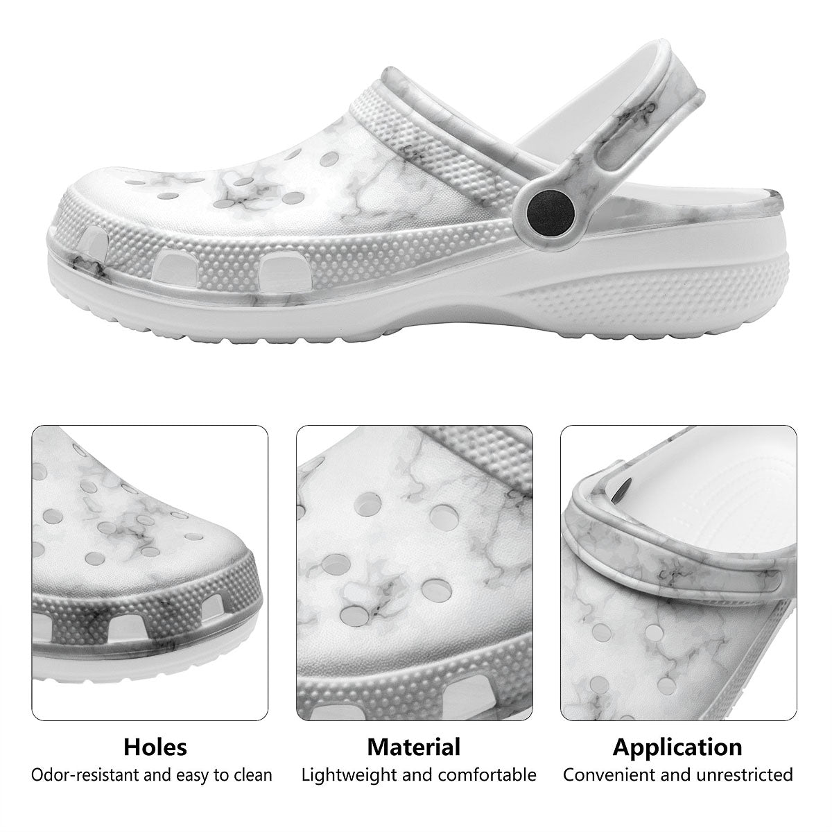 Texture Grey Marble Print Clog-grizzshop