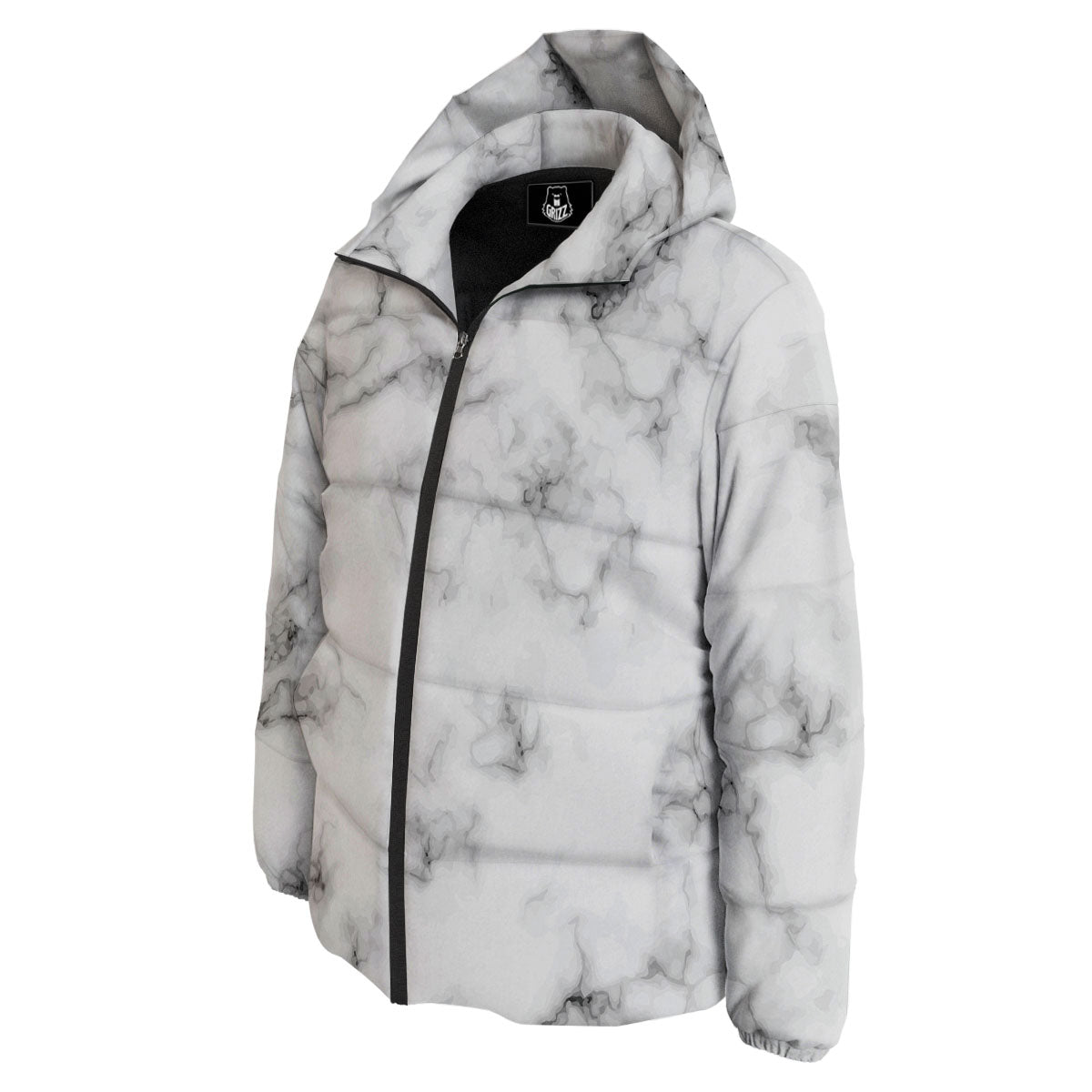 Texture Grey Marble Print Down Jacket-grizzshop
