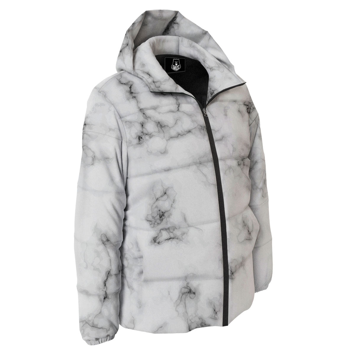 Texture Grey Marble Print Down Jacket-grizzshop