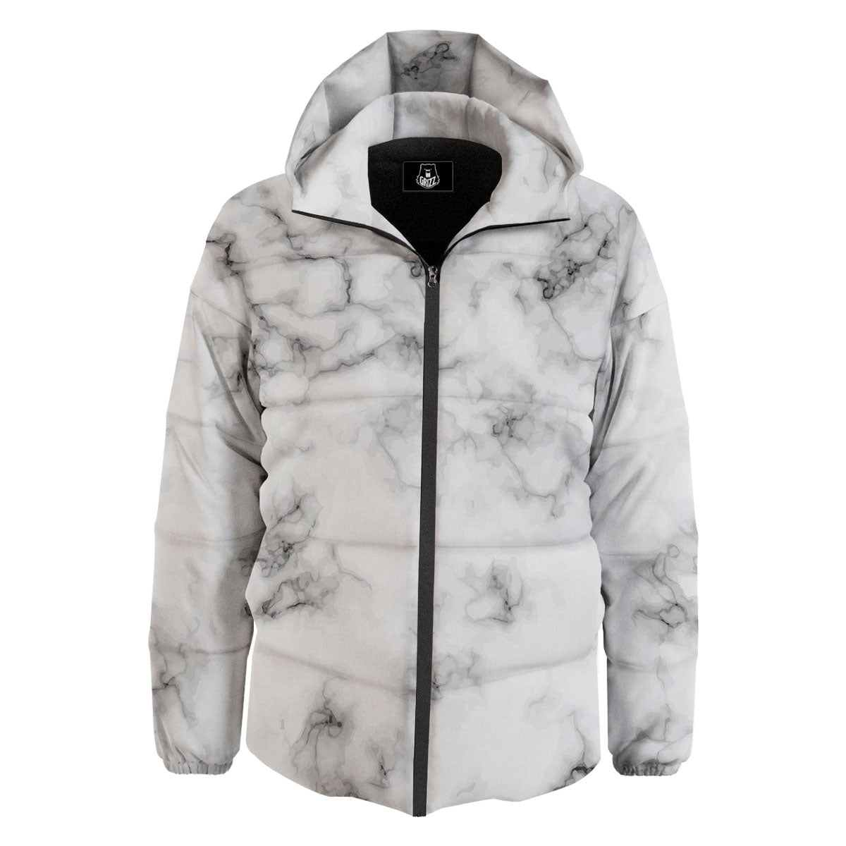 Texture Grey Marble Print Down Jacket-grizzshop