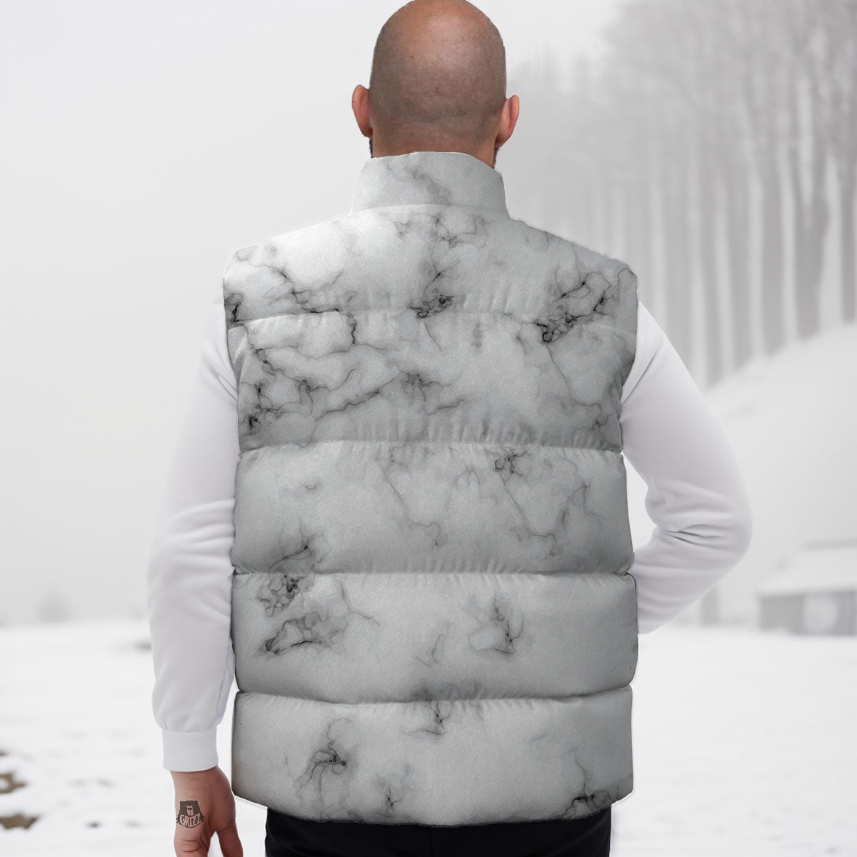 Texture Grey Marble Print Down Vest-grizzshop