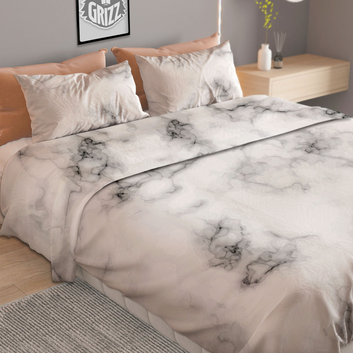 Texture Grey Marble Print Duvet Cover Bedding Set