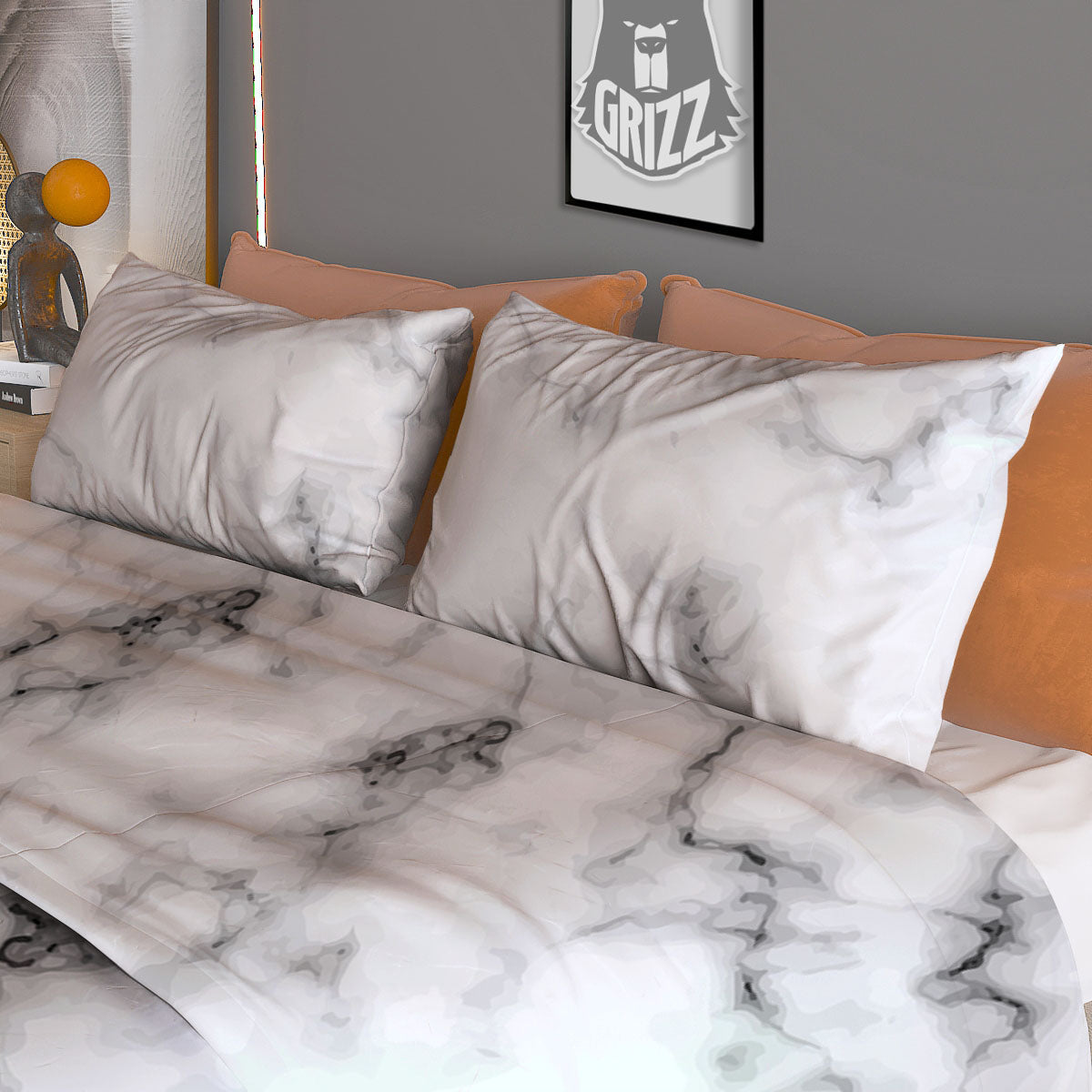 Texture Grey Marble Print Duvet Cover Bedding Set