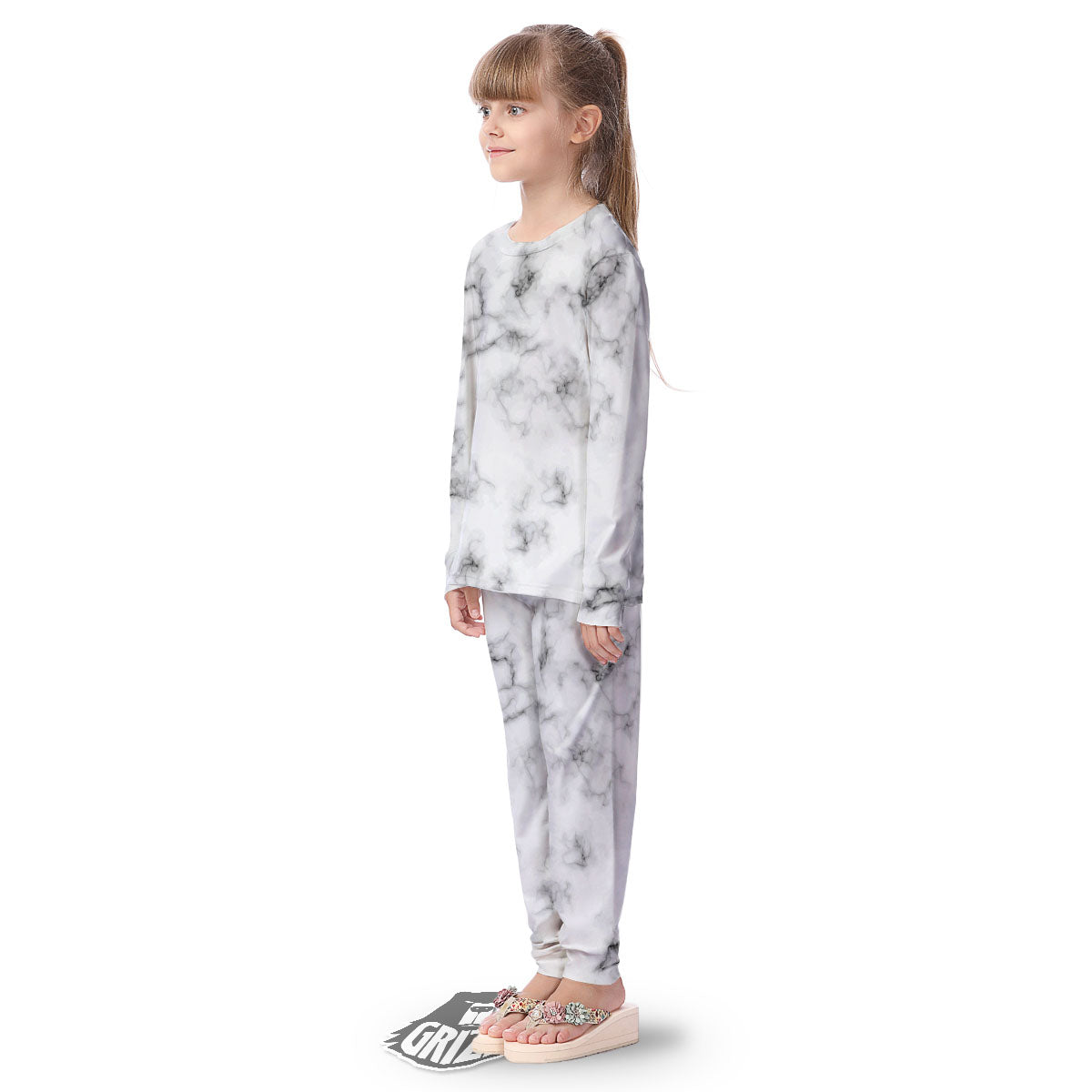 Texture Grey Marble Print Kid's Pajamas-grizzshop
