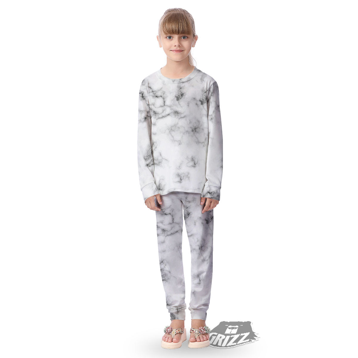 Texture Grey Marble Print Kid's Pajamas-grizzshop