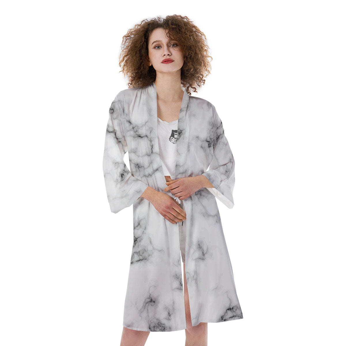 Texture Grey Marble Print Kimono-grizzshop