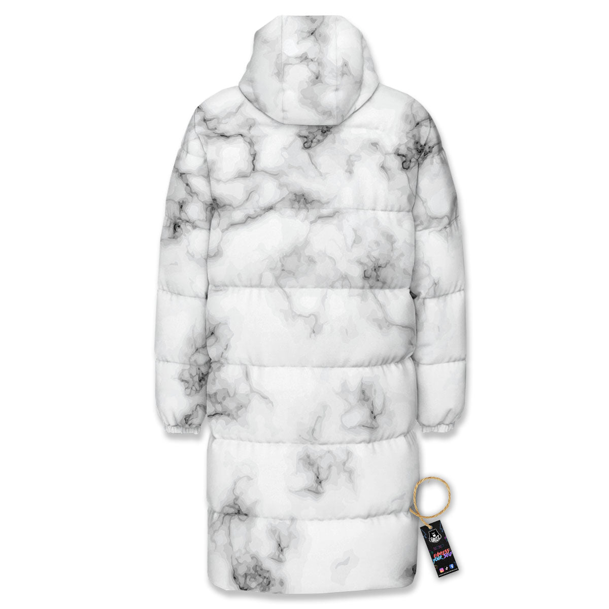 Texture Grey Marble Print Long Down Jacket-grizzshop
