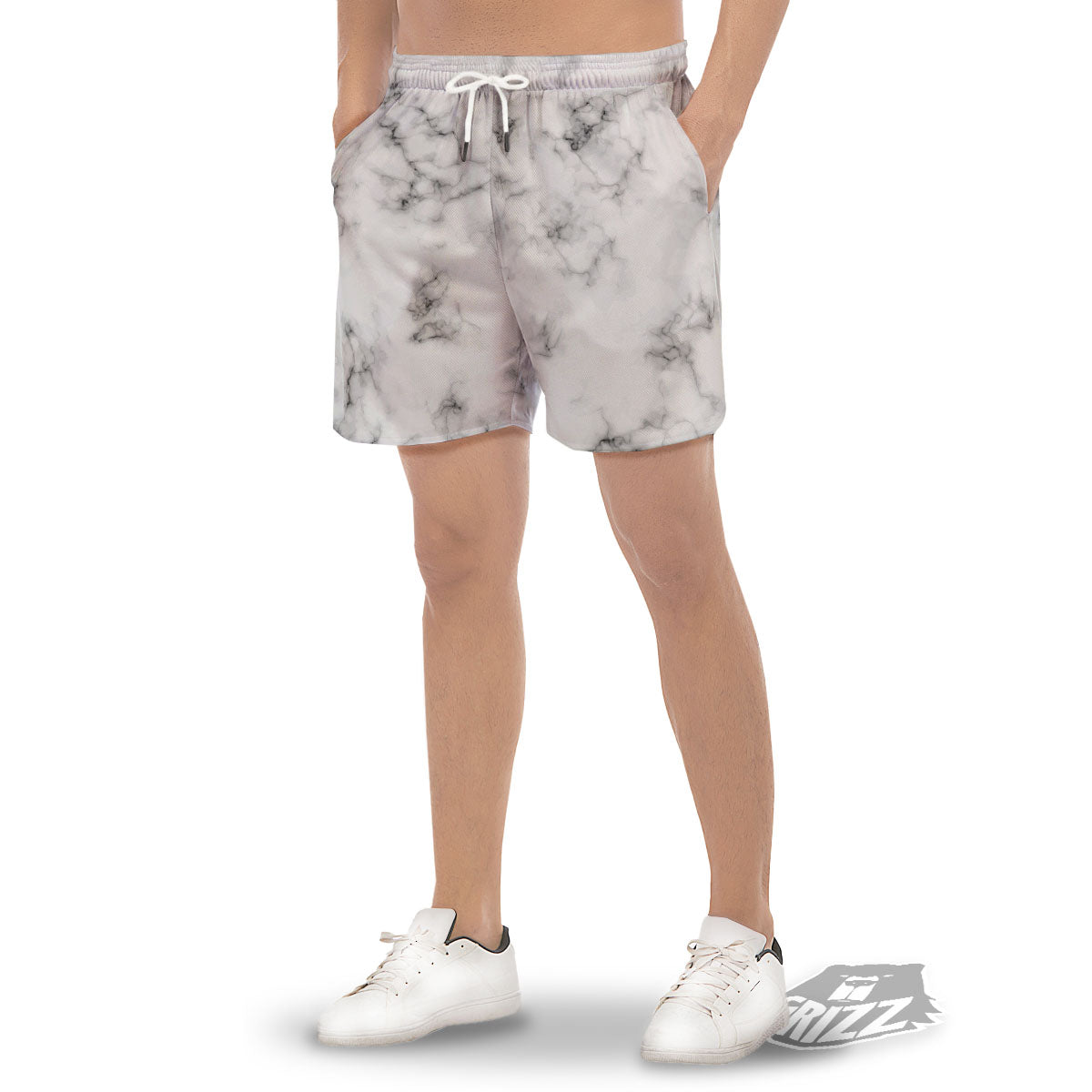 Texture Grey Marble Print Men's Gym Shorts-grizzshop