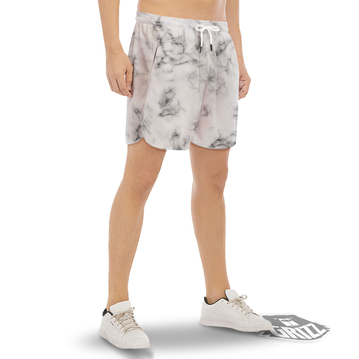 Texture Grey Marble Print Men's Gym Shorts-grizzshop