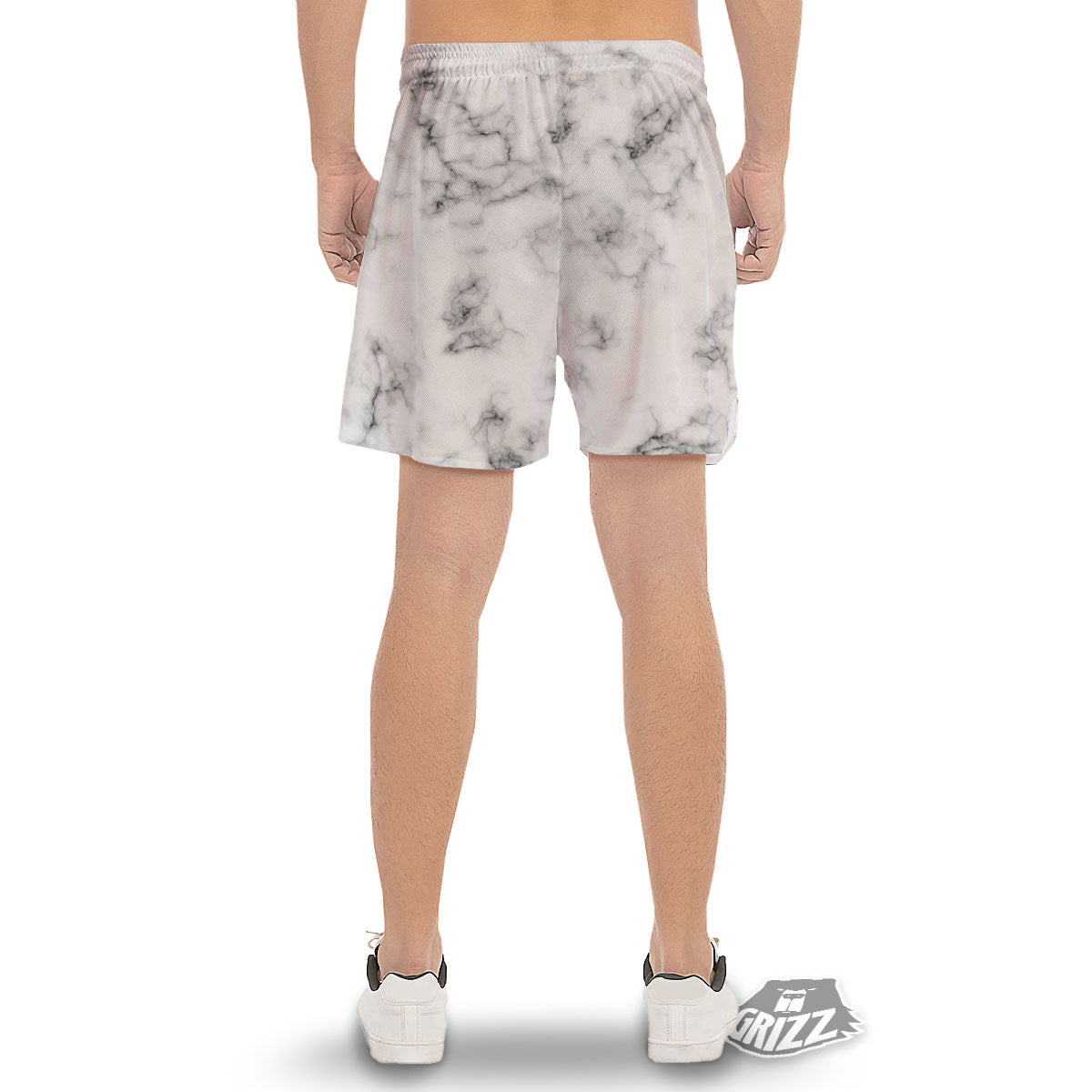 Texture Grey Marble Print Men's Gym Shorts-grizzshop