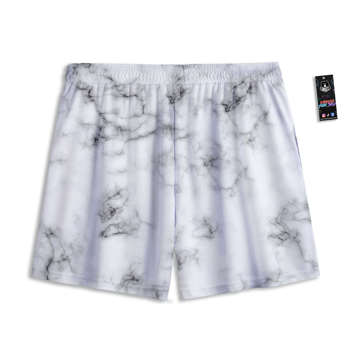 Texture Grey Marble Print Mesh Shorts
