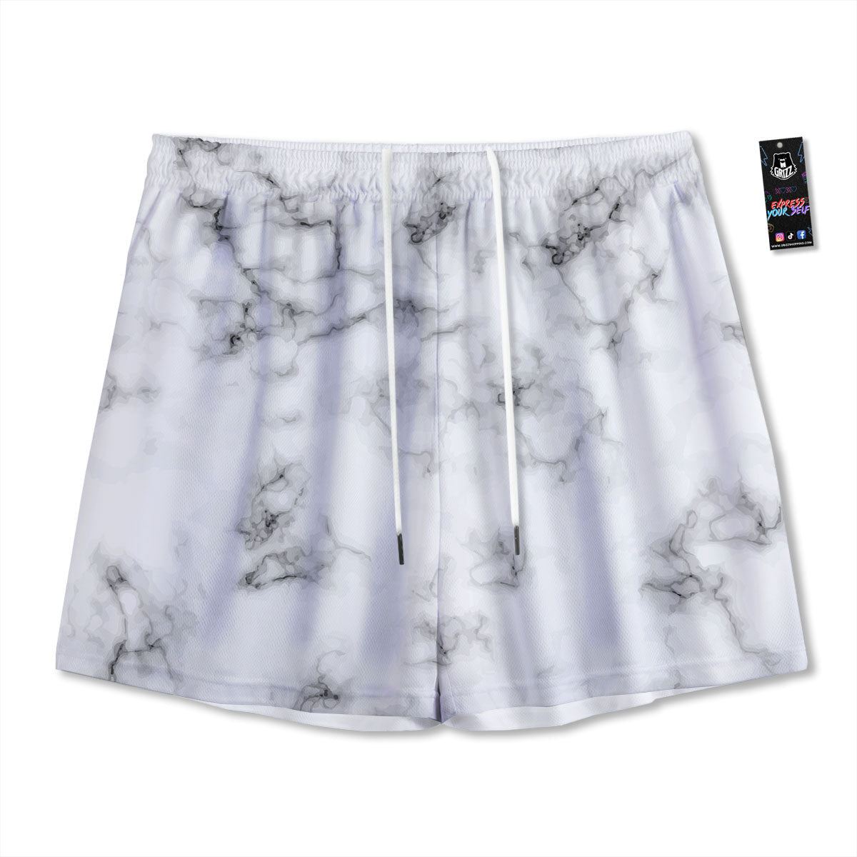 Texture Grey Marble Print Mesh Shorts