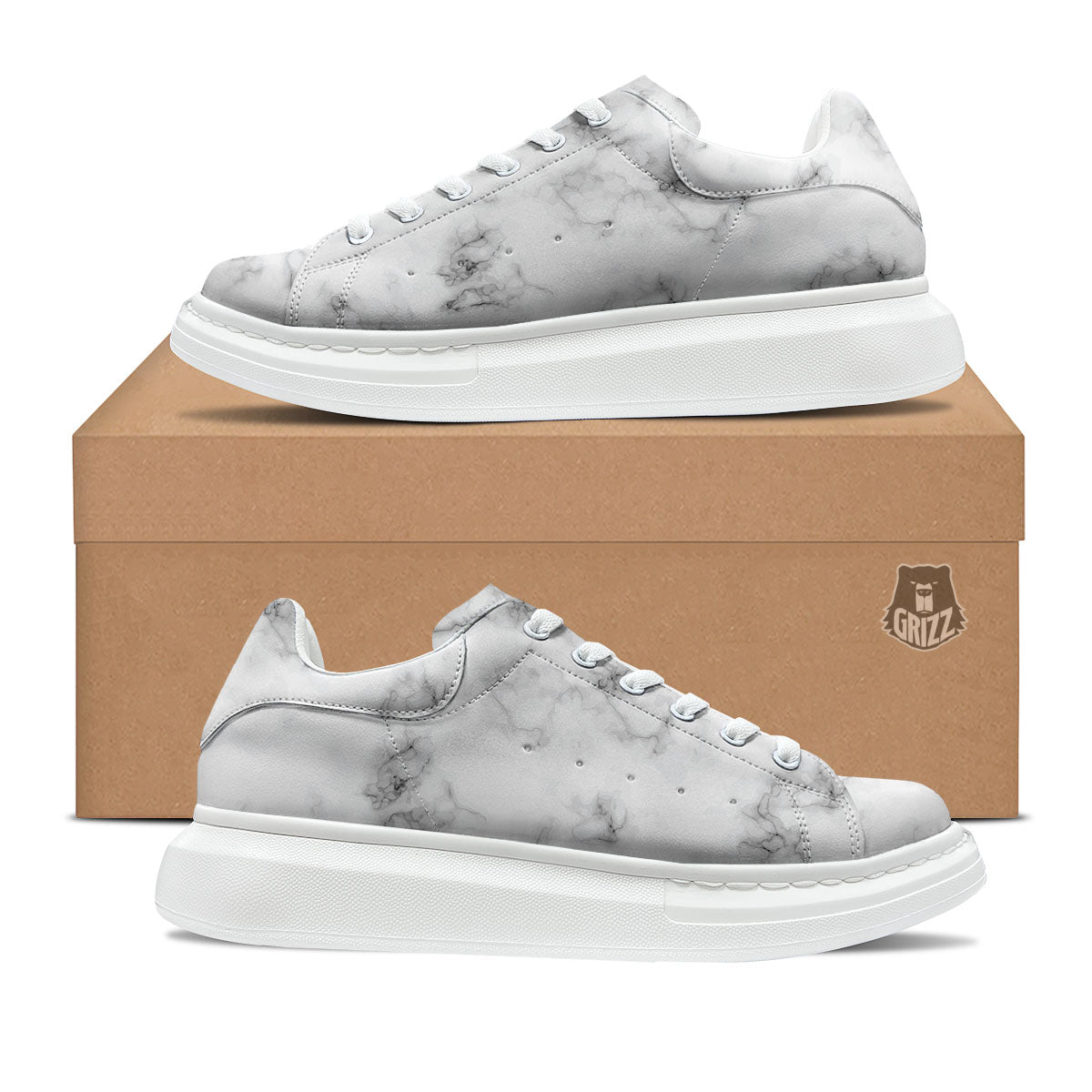 Texture Grey Marble Print Platform Shoes-grizzshop