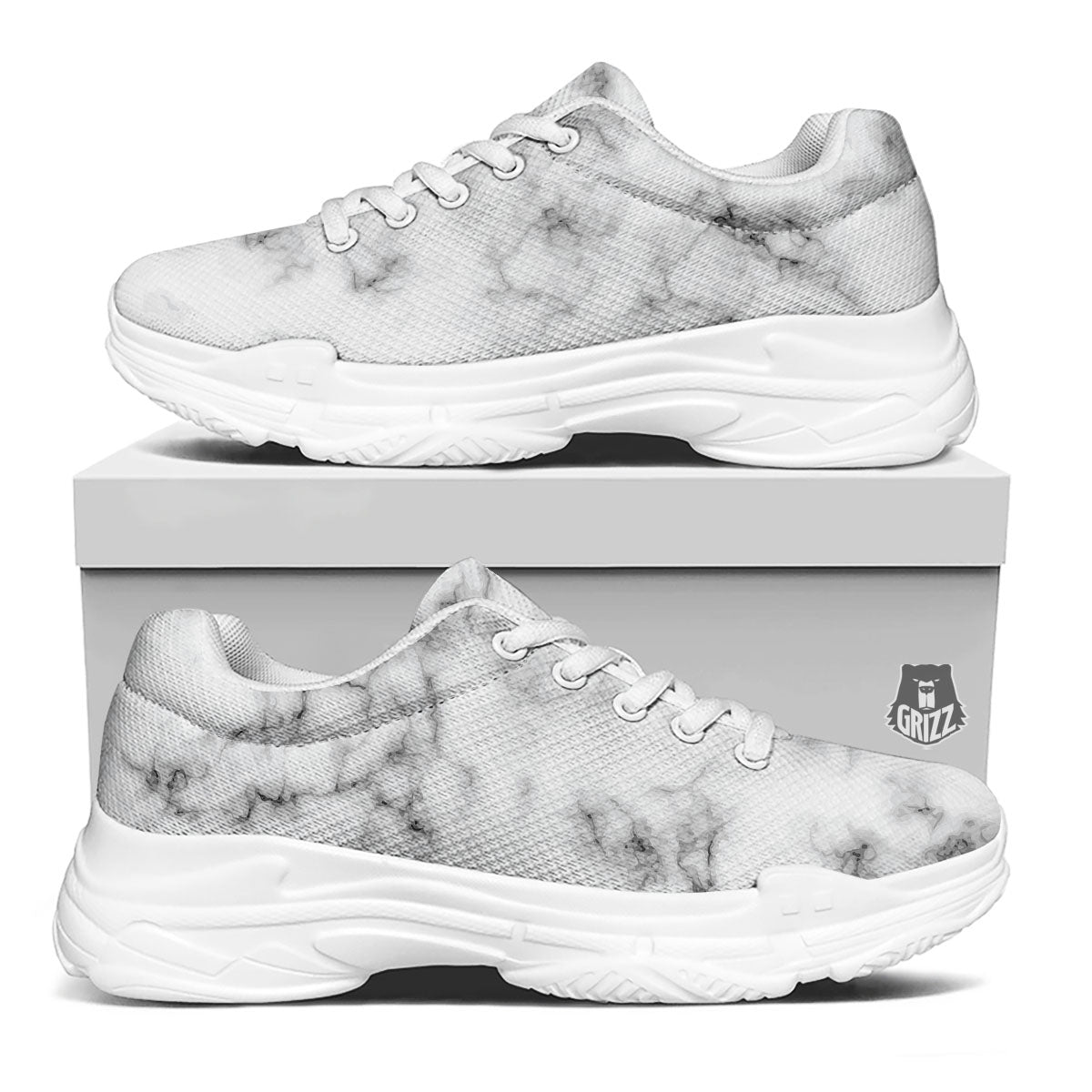 Texture Grey Marble Print White Chunky Shoes-grizzshop