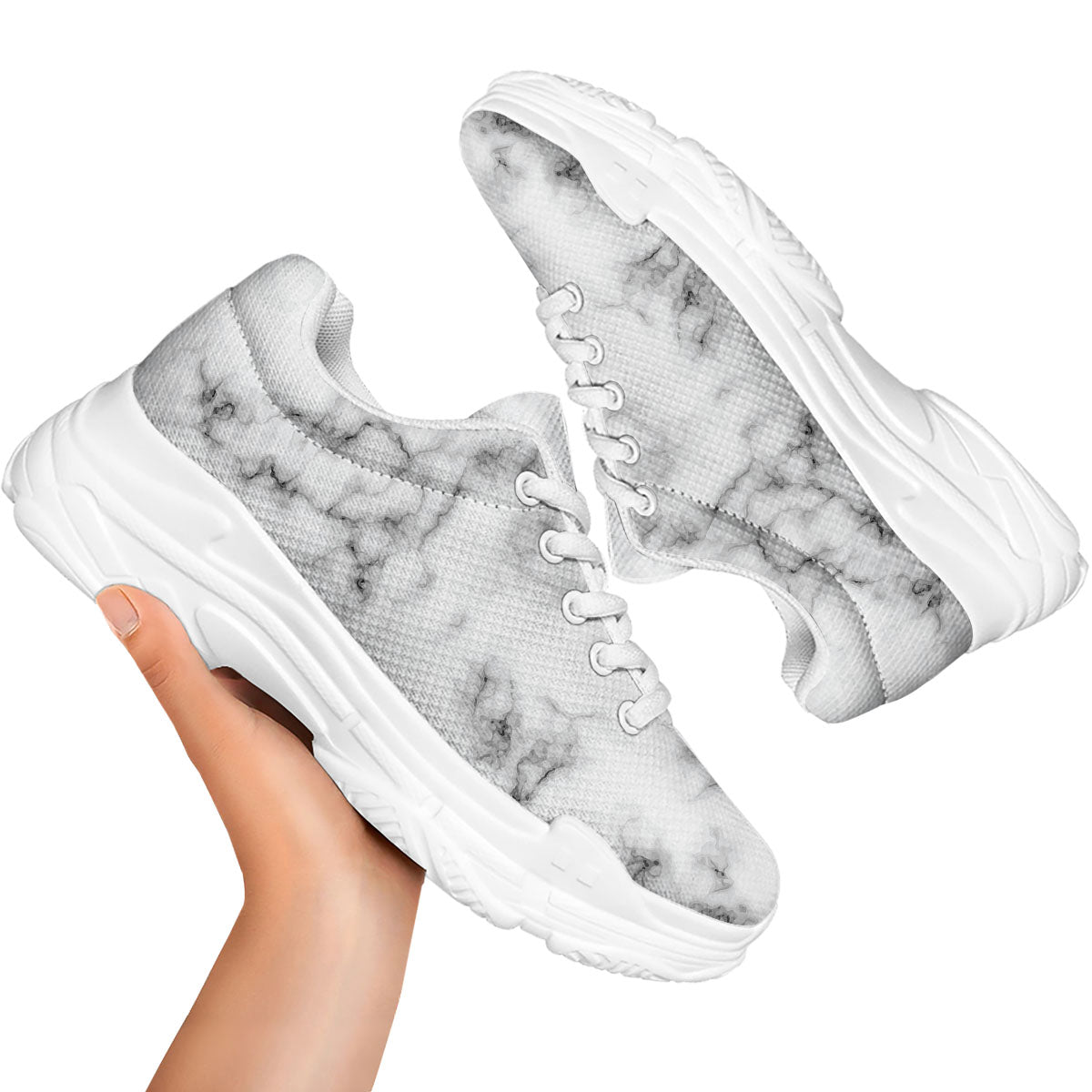 Texture Grey Marble Print White Chunky Shoes-grizzshop