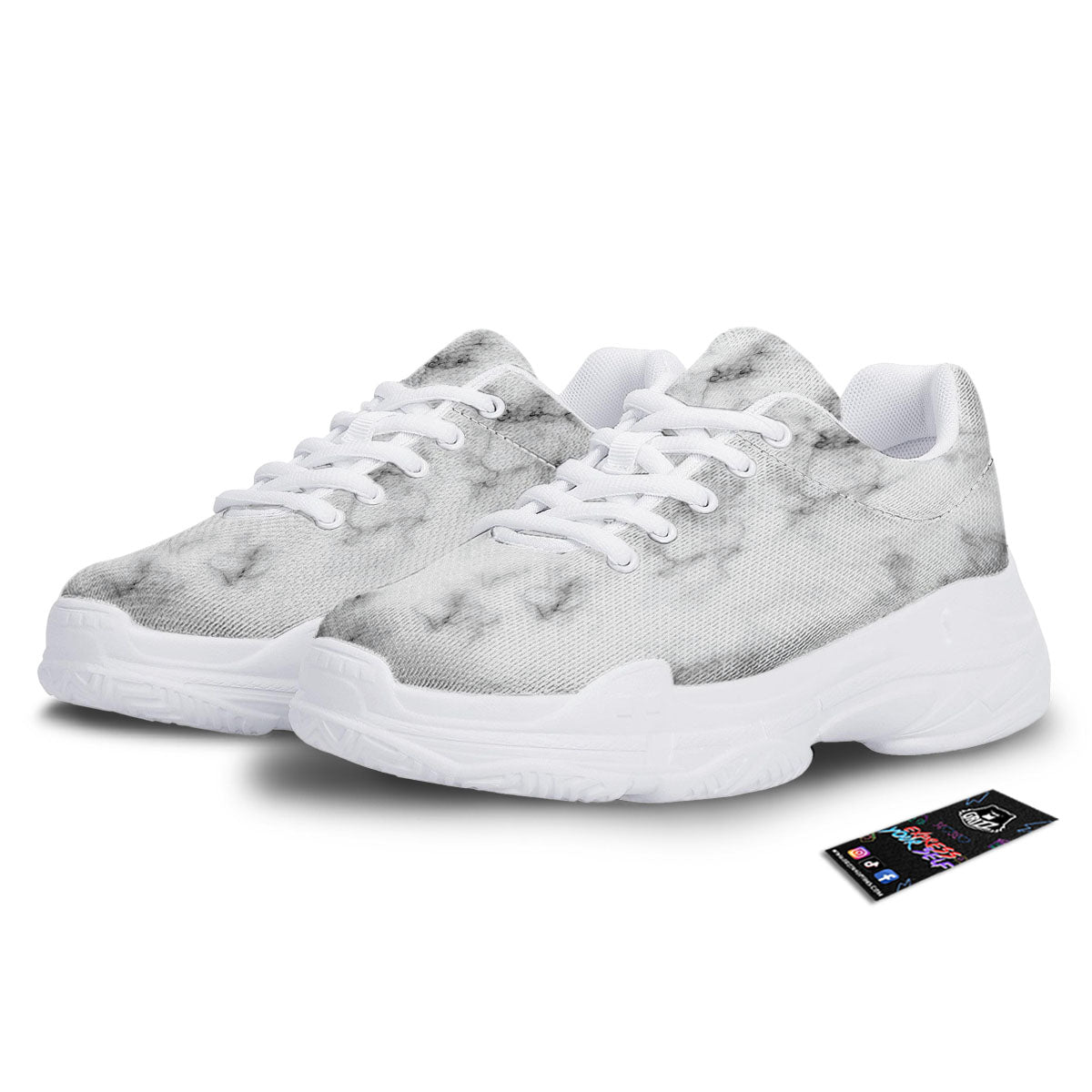 Texture Grey Marble Print White Chunky Shoes-grizzshop