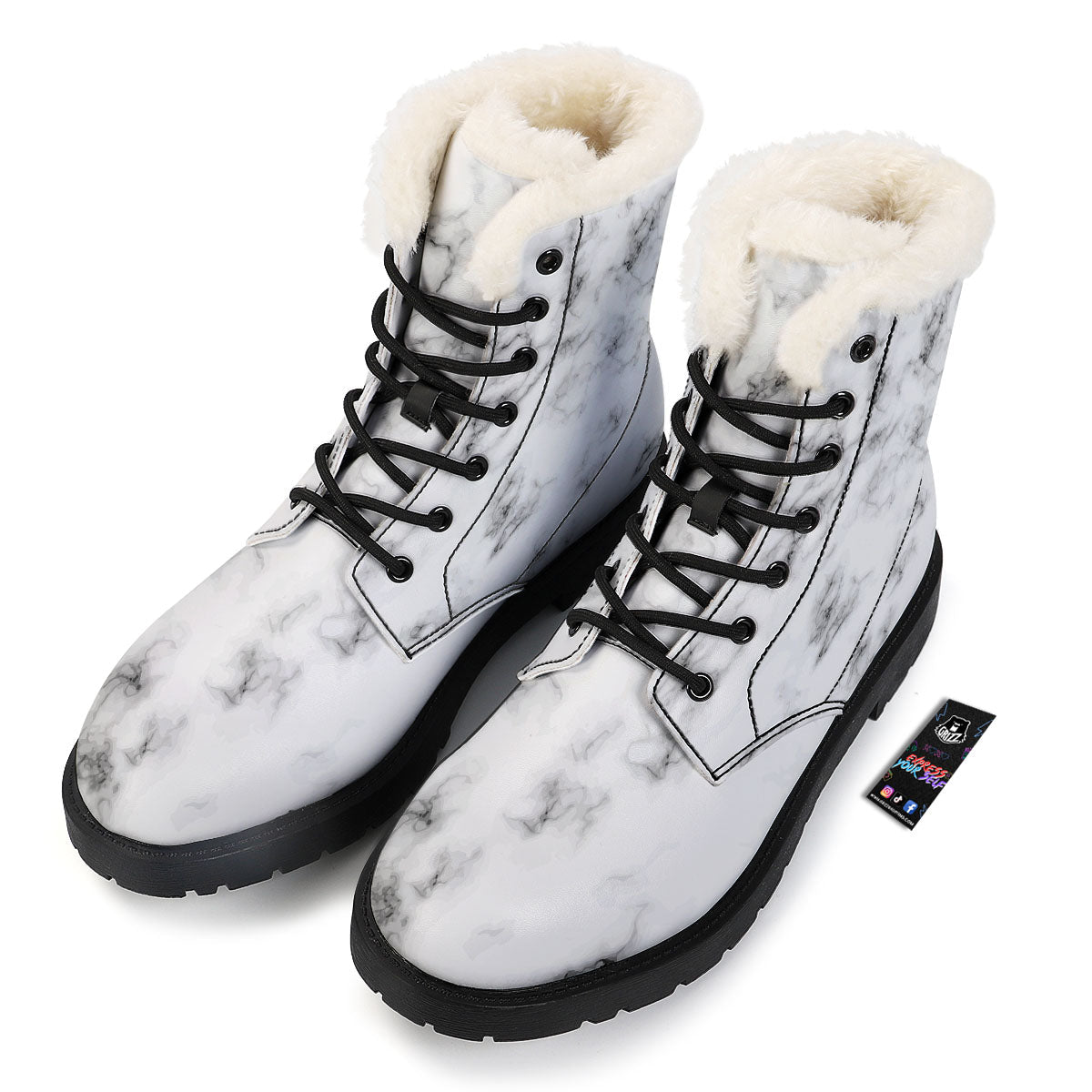 Texture Grey Marble Print Winter Boots-grizzshop
